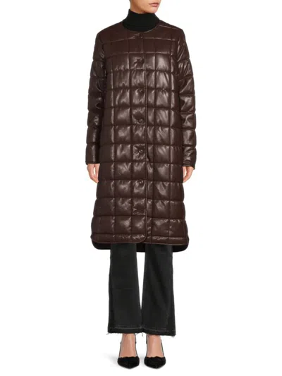 Calvin Klein Women's Longline Faux Leather Puffer Jacket In Coffee Bean