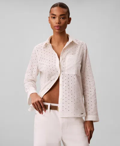 Calvin Klein Women's Broderie Anglaise Button-down Shirt In Neutral