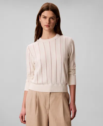 Calvin Klein Women's Long-sleeve Relaxed-fit Crew-neck Sweater In White