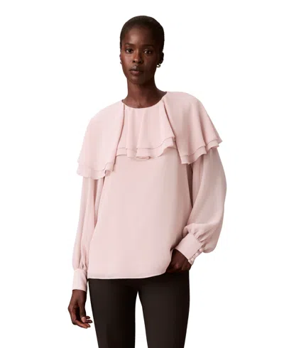 Calvin Klein Women's Long-sleeve Tiered-ruffles Chiffon Blouse In Light Tea Rose