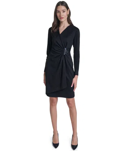 Calvin Klein Women's Long-sleeve Wrap Sheath Dress In Black