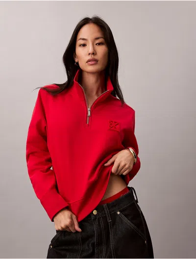Calvin Klein Women's Lunar New Year Terry Emblem Logo Sweatshirt In Red