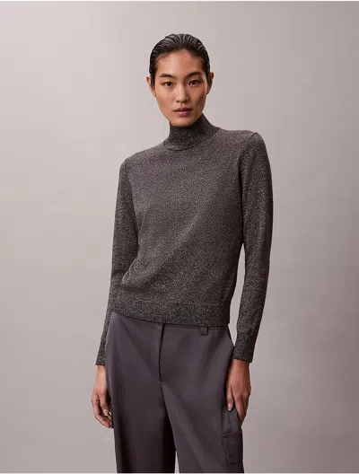Calvin Klein Women's Lurex Merino Wool Blend Turtleneck Sweater In Gray