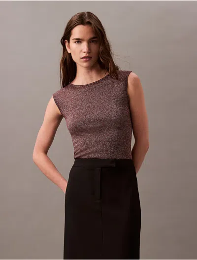 Calvin Klein Women's Lurex Sleeveless Pullover Top In Decadent Chocolate
