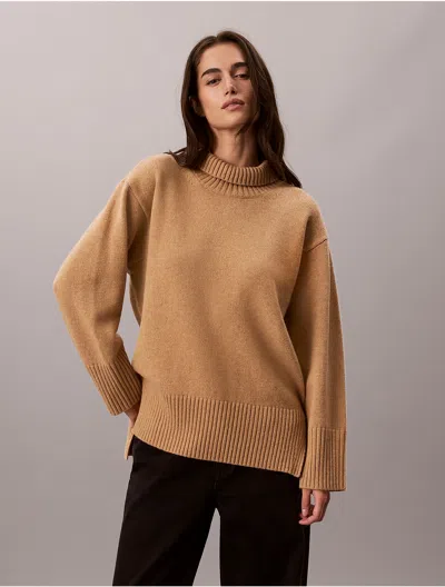Calvin Klein Women's Lux Wool Turtleneck Sweater In Brown