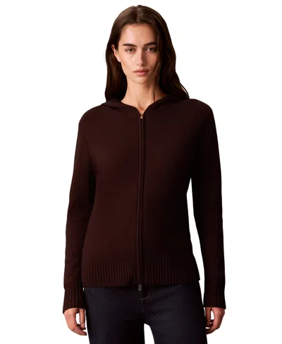 Calvin Klein Women's Lux Zip-up Hoodie Sweater In Brown