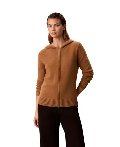Calvin Klein Women's Lux Zip-up Hoodie Sweater In Brown