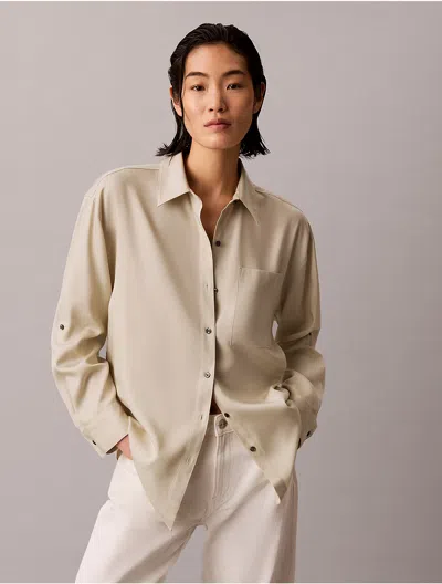 Calvin Klein Women's Lyocell Roll Tab Button-down Shirt In Gray