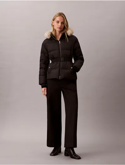 Calvin Klein Women's Matte Belted Short Puffer Jacket In Black