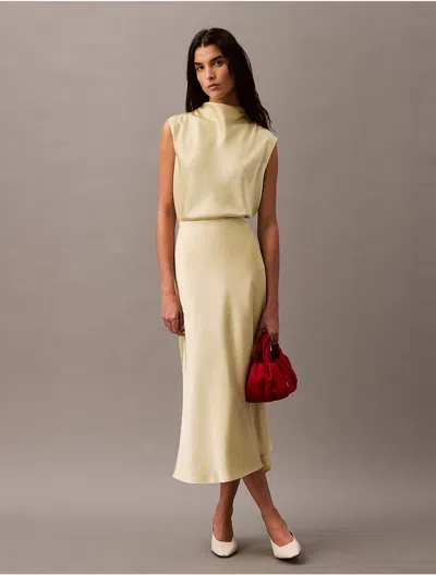 Calvin Klein Women's Matte Satin Midi Skirt In Hay