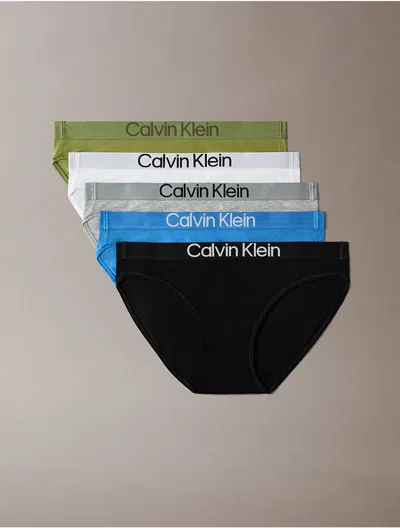 Calvin Klein Women's Maximum Cotton 5-pack Bikini In Black/poseidon Blue/grey Heather/classic White/iguana