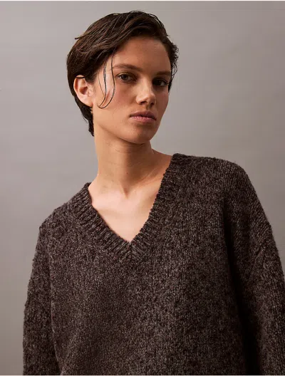 Calvin Klein Women's Melange Wool V-neck Sweater