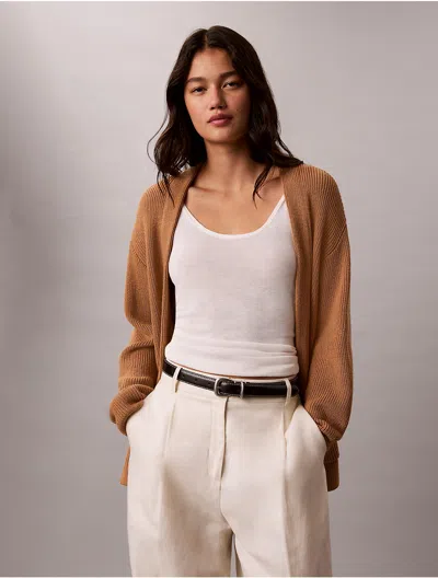Calvin Klein Women's Merino Wool Blend Duster Cardigan In Brown