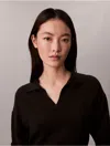 Calvin Klein Women's Merino Wool Blend Relaxed Polo Sweater In Black