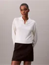 Calvin Klein Women's Merino Wool Blend Relaxed Polo Sweater In White