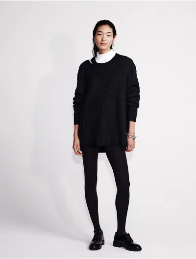 Calvin Klein Women's Merino Wool Cable Knit Relaxed Crewneck Sweater In Black