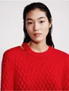 Calvin Klein Women's Merino Wool Cable Knit Relaxed Crewneck Sweater In Red