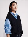 Calvin Klein Women's Merino Wool Cable Knit Relaxed Vest In Black