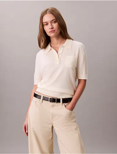 Calvin Klein Women's Merino Wool Polo Sweater In Neutral