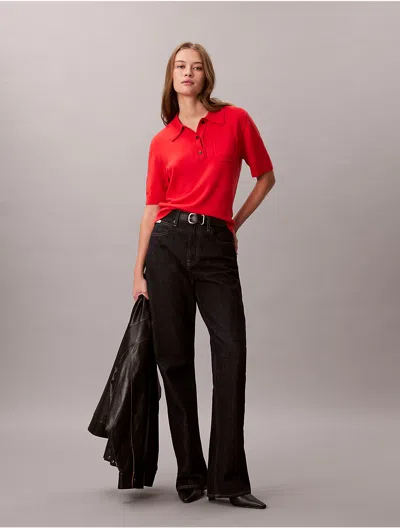 Calvin Klein Women's Merino Wool Polo Sweater In Red
