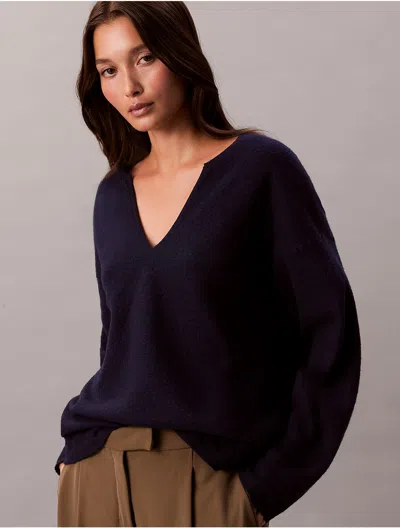 Calvin Klein Women's Merino Wool Relaxed V-neck Sweater In Blue