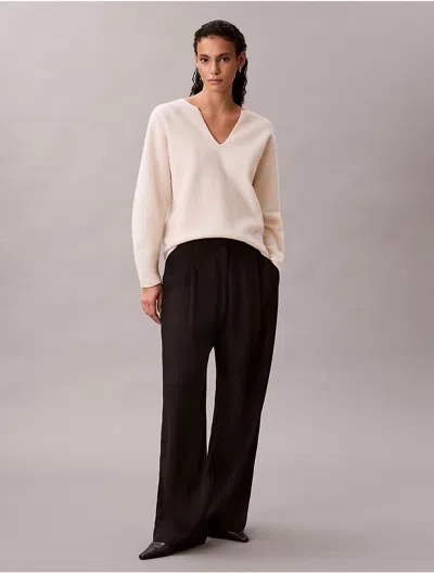 Calvin Klein Women's Merino Wool Relaxed V-neck Sweater In Neutral