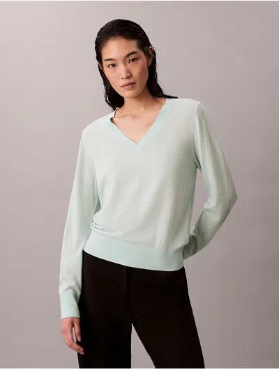 Calvin Klein Women's Merino Wool V-neck Sweater In Green