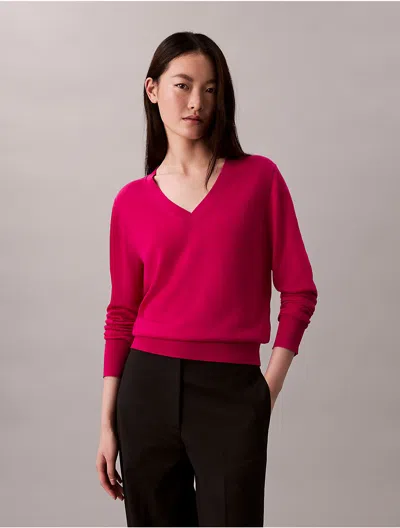 Calvin Klein Women's Merino Wool V-neck Sweater In Pink