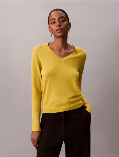 Calvin Klein Women's Merino Wool V-neck Sweater In Yellow
