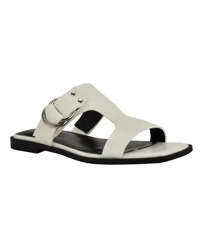 Calvin Klein Women's Meritt Leather Flat Slip-on Sandals In White