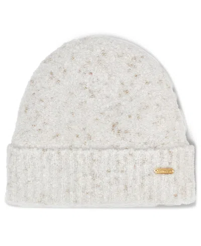 Calvin Klein Women's Metallic Knit Beanie Hat In White