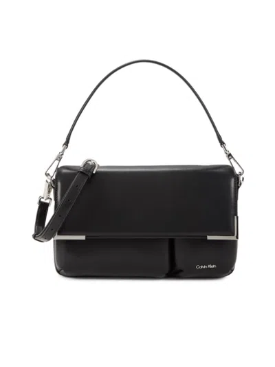 Calvin Klein Women's Mica Leather Crossbody Bag In Black Silver