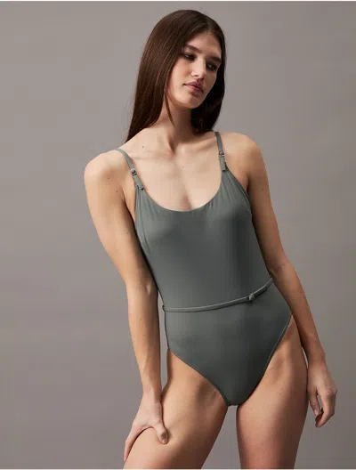 Calvin Klein Women's Micro Belt Low Back One Piece Swimsuit In Wetlands