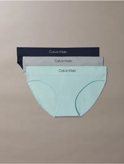 Calvin Klein Women's Microfiber Seamless Rib 3-pack Bikini In Multi