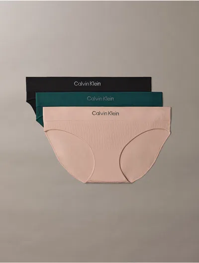 Calvin Klein Women's Microfiber Seamless Rib 3-pack Bikini In Multi