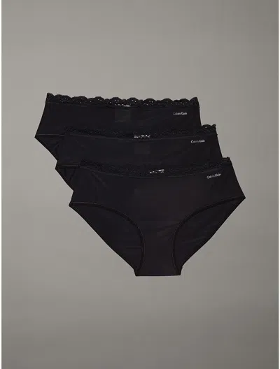 Calvin Klein Women's Microfiber Stretch With Lace 3-pack Hipster In Black