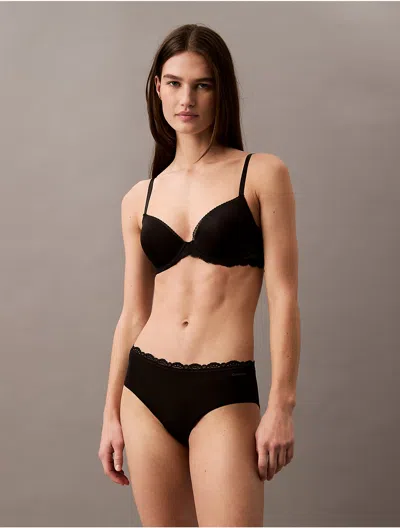 Calvin Klein Women's Microfiber Stretch With Lace Hipster In Black