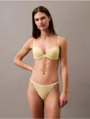 Calvin Klein Women's Microfiber Stretch With Lace String Bikini In Pale Lime Yellow
