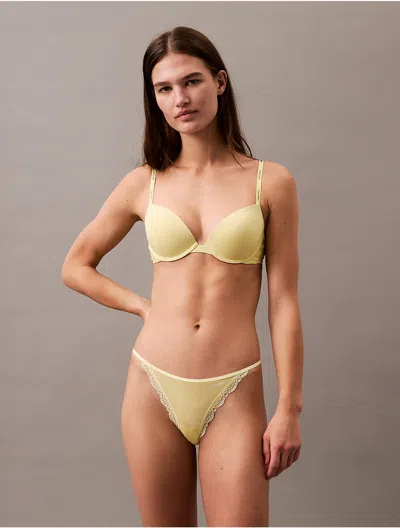 Calvin Klein Women's Microfiber Stretch With Lace String Bikini In Pale Lime Yellow