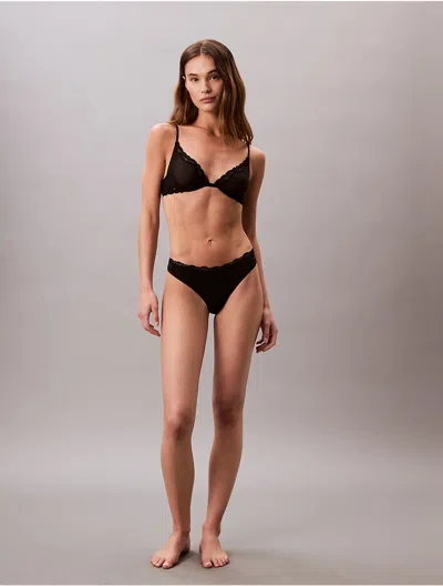 Calvin Klein Women's Microfiber Stretch With Lace Thong In Black