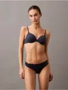 Calvin Klein Women's Microfiber Stretch With Lace Thong In Speakeasy