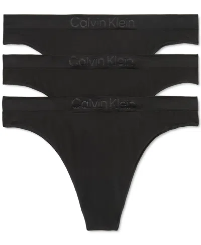Calvin Klein Women's Bonded Flex Mid-rise Thong 3 Pack Qd5211 In Black,black,black