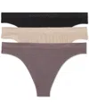 Calvin Klein Women's Bonded Flex 3-pack Mid Rise Thong In Cedar,black,sparrow
