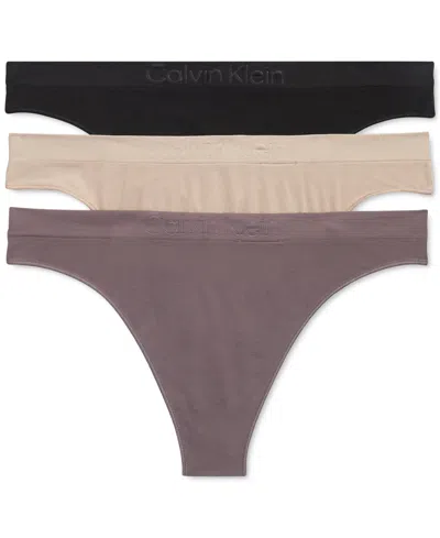 CALVIN KLEIN WOMEN'S BONDED FLEX MID-RISE THONG 3 PACK QD5211