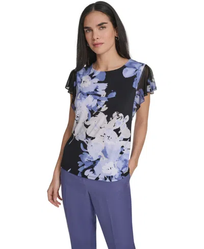 Calvin Klein Women's Mixed Media Cap-sleeve Top In Multi