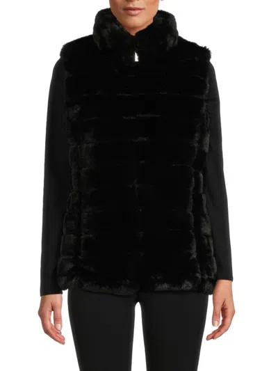 Calvin Klein Women's Mixed Media Faux Fur Puffer Vest In Black