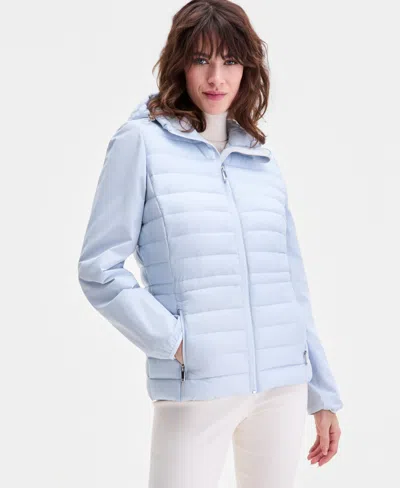 Calvin Klein Women's Mixed-media Packable Coat In Blue