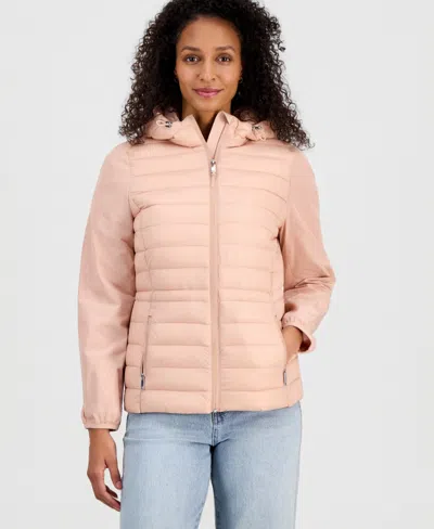 Calvin Klein Women's Mixed-media Packable Coat In Pink