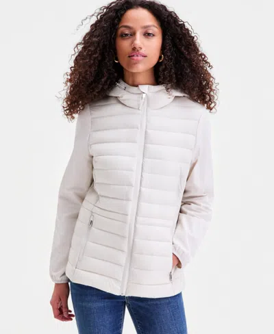 Calvin Klein Women's Mixed-media Packable Coat In White
