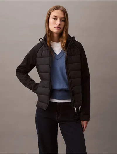 Calvin Klein Women's Mixed Media Puffer Jacket In Black Beauty